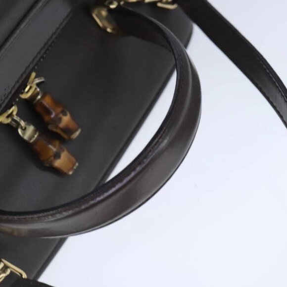 GUCCI Bamboo Hand Bag Leather 2way Brown Gold - Picture 6 of 16